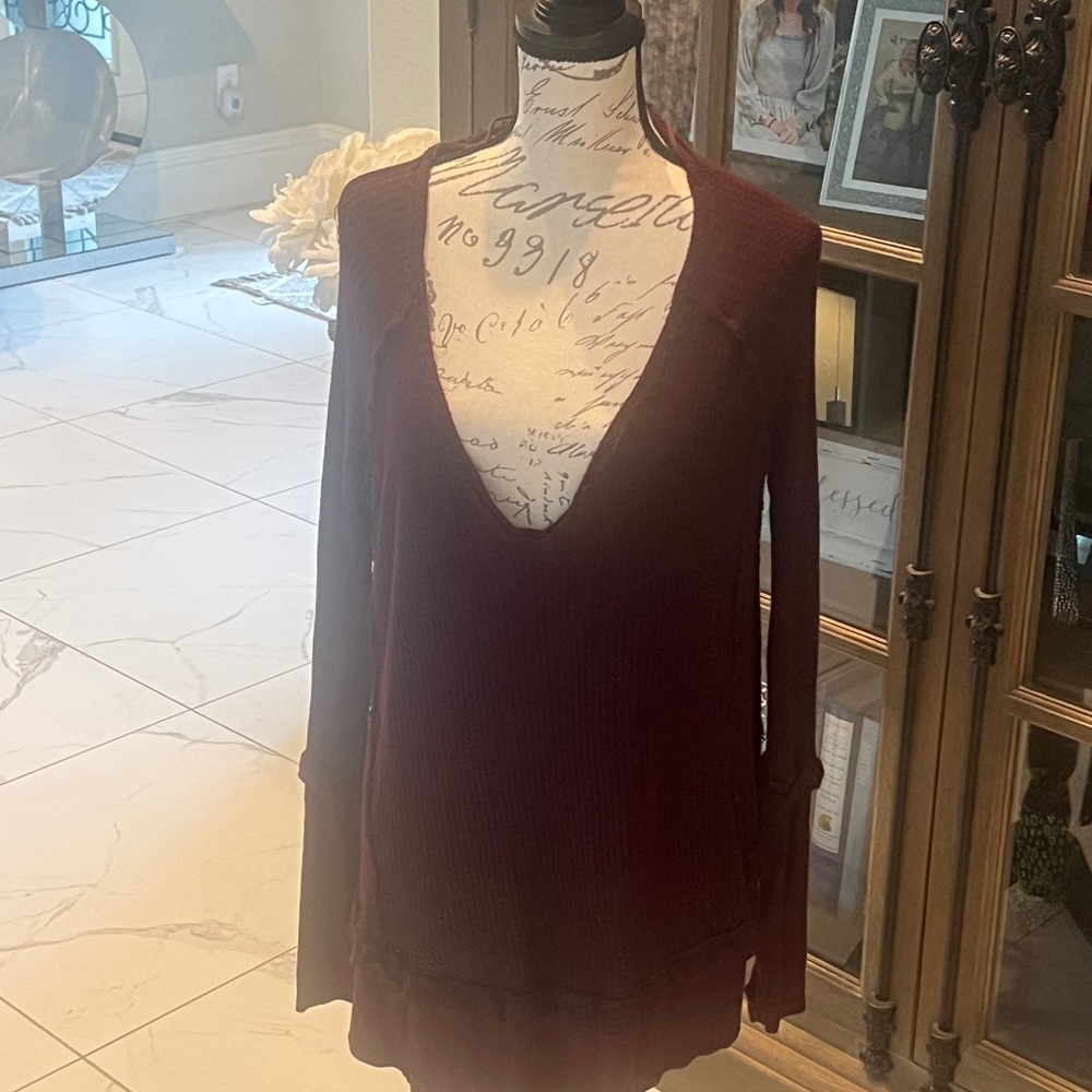 Deep V-Neck Burgundy Sweater